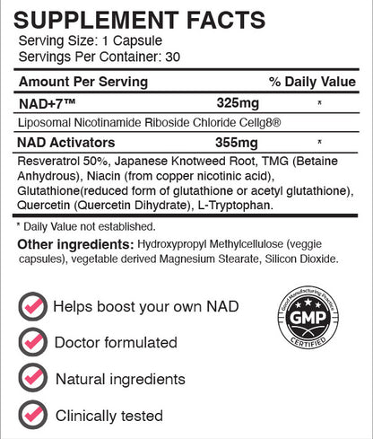 Liposomal GHR Platinum+7 & NAD+7:  Men's 12-Month Supply